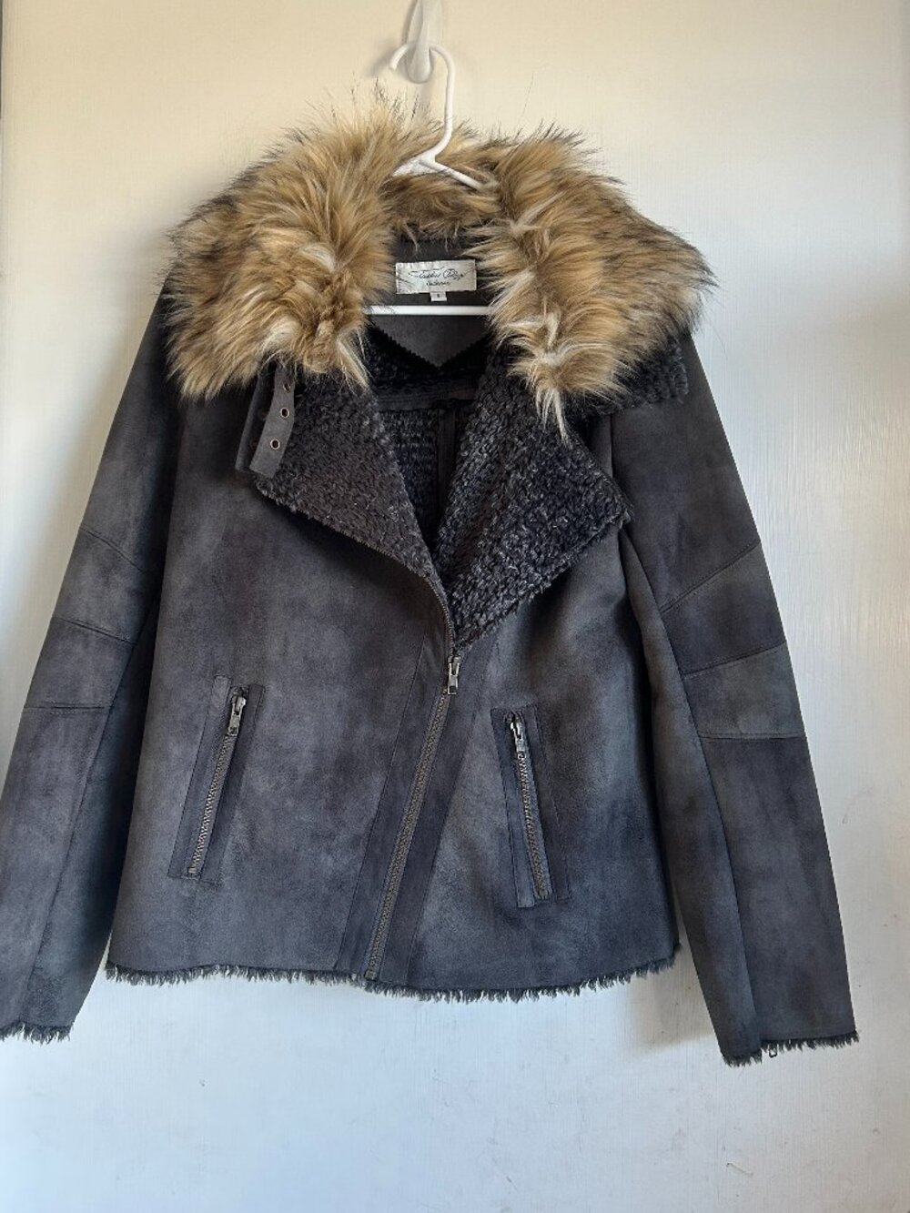 Tasha Polizzi - Grey Sherpa Lined Jacket with Fur Collar